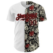 Load image into Gallery viewer, Custom White Black-Red 3D Pattern Design Vintage Tattoos Authentic Baseball Jersey