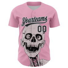 Load image into Gallery viewer, Custom Light Pink Black-Silver 3D Halloween Authentic Baseball Jersey