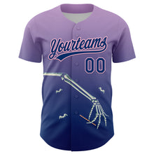 Load image into Gallery viewer, Custom Light Purple US Navy Blue-Light Pink 3D Halloween Authentic Baseball Jersey