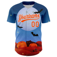 Laden Sie das Bild in den Galerie-Viewer, Custom Blue Orange-White 3D Halloween Authentic Baseball Jersey