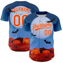 Laden Sie das Bild in den Galerie-Viewer, Custom Blue Orange-White 3D Halloween Authentic Baseball Jersey