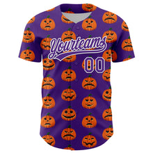 Load image into Gallery viewer, Custom Purple White 3D Halloween Authentic Baseball Jersey