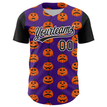 Load image into Gallery viewer, Custom Purple Black-White 3D Halloween Authentic Baseball Jersey