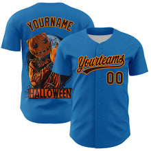 Laden Sie das Bild in den Galerie-Viewer, Custom Blue Brown-Bay Orange 3D Halloween Authentic Baseball Jersey