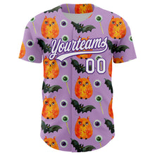 Load image into Gallery viewer, Custom Light Purple White-Purple 3D Halloween Authentic Baseball Jersey