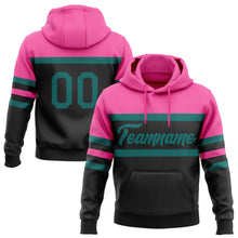 Laden Sie das Bild in den Galerie-Viewer, Custom Stitched Black Teal-Pink Line Sports Pullover Sweatshirt Hoodie