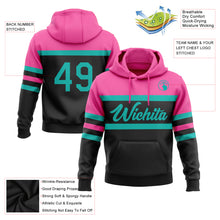 Laden Sie das Bild in den Galerie-Viewer, Custom Stitched Black Aqua-Pink Line Sports Pullover Sweatshirt Hoodie