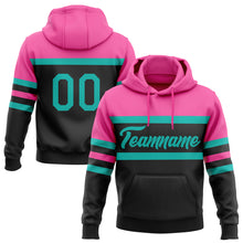 Laden Sie das Bild in den Galerie-Viewer, Custom Stitched Black Aqua-Pink Line Sports Pullover Sweatshirt Hoodie