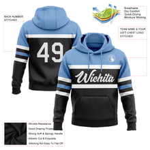 Laden Sie das Bild in den Galerie-Viewer, Custom Stitched Black White-Light Blue Line Sports Pullover Sweatshirt Hoodie