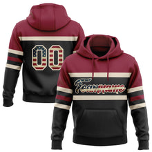 Загрузить изображение в средство просмотра галереи, Custom Stitched Black Vintage USA Flag Cream-Crimson Line Sports Pullover Sweatshirt Hoodie