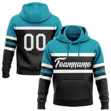 Загрузить изображение в средство просмотра галереи, Custom Stitched Black White-Teal Line Sports Pullover Sweatshirt Hoodie