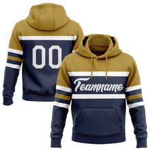 Загрузить изображение в средство просмотра галереи, Custom Stitched Navy White-Old Gold Line Sports Pullover Sweatshirt Hoodie
