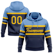 Charger l'image dans la galerie, Custom Stitched Navy Yellow-Light Blue Line Sports Pullover Sweatshirt Hoodie