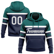 Charger l'image dans la galerie, Custom Stitched Navy White-Teal Line Sports Pullover Sweatshirt Hoodie