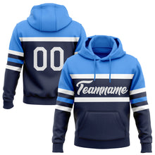 Load image into Gallery viewer, Custom Stitched Navy White-Powder Blue Line Sports Pullover Sweatshirt Hoodie