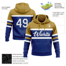 Загрузить изображение в средство просмотра галереи, Custom Stitched Royal White-Old Gold Line Sports Pullover Sweatshirt Hoodie