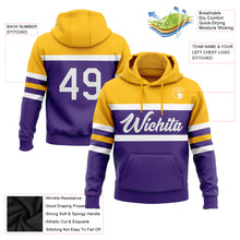 Laden Sie das Bild in den Galerie-Viewer, Custom Stitched Purple White-Gold Line Sports Pullover Sweatshirt Hoodie