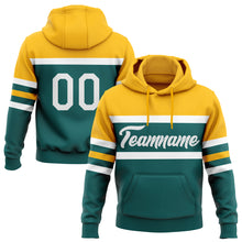 Charger l'image dans la galerie, Custom Stitched Teal White-Gold Line Sports Pullover Sweatshirt Hoodie