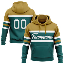 Charger l'image dans la galerie, Custom Stitched Teal White-Old Gold Line Sports Pullover Sweatshirt Hoodie