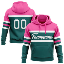 Laden Sie das Bild in den Galerie-Viewer, Custom Stitched Teal White-Pink Line Sports Pullover Sweatshirt Hoodie