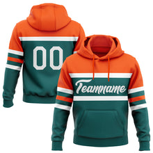 Загрузить изображение в средство просмотра галереи, Custom Stitched Teal White-Orange Line Sports Pullover Sweatshirt Hoodie