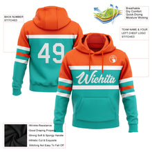 Laden Sie das Bild in den Galerie-Viewer, Custom Stitched Aqua White-Orange Line Sports Pullover Sweatshirt Hoodie