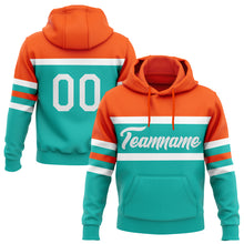 Laden Sie das Bild in den Galerie-Viewer, Custom Stitched Aqua White-Orange Line Sports Pullover Sweatshirt Hoodie