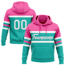 Charger l'image dans la galerie, Custom Stitched Aqua White-Pink Line Sports Pullover Sweatshirt Hoodie