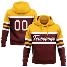 Загрузить изображение в средство просмотра галереи, Custom Stitched Burgundy White-Gold Line Sports Pullover Sweatshirt Hoodie