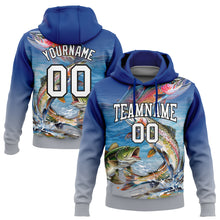 Загрузить изображение в средство просмотра галереи, Custom Stitched Royal Light Gray-Black 3D Rainbow Trout And Largemouth Bass Fish Fishing Sports Pullover Sweatshirt Hoodie