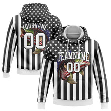 Загрузить изображение в средство просмотра галереи, Custom Stitched Black White 3D American Flag And Smallmouth Bass Fish Fishing Sports Pullover Sweatshirt Hoodie