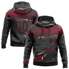 Laden Sie das Bild in den Galerie-Viewer, Custom Stitched Black Crimson 3D Pattern Design Torn Paper Style Sports Pullover Sweatshirt Hoodie