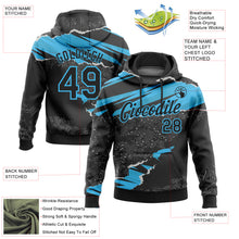 Charger l'image dans la galerie, Custom Stitched Black Sky Blue 3D Pattern Design Torn Paper Style Sports Pullover Sweatshirt Hoodie