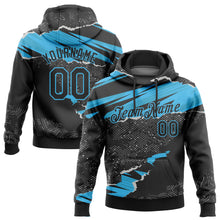 Charger l'image dans la galerie, Custom Stitched Black Sky Blue 3D Pattern Design Torn Paper Style Sports Pullover Sweatshirt Hoodie