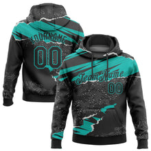 Charger l'image dans la galerie, Custom Stitched Black Aqua 3D Pattern Design Torn Paper Style Sports Pullover Sweatshirt Hoodie