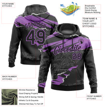 Charger l'image dans la galerie, Custom Stitched Black Medium Purple 3D Pattern Design Torn Paper Style Sports Pullover Sweatshirt Hoodie