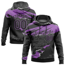 Charger l'image dans la galerie, Custom Stitched Black Medium Purple 3D Pattern Design Torn Paper Style Sports Pullover Sweatshirt Hoodie