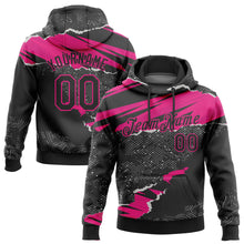 Charger l'image dans la galerie, Custom Stitched Black Hot Pink 3D Pattern Design Torn Paper Style Sports Pullover Sweatshirt Hoodie