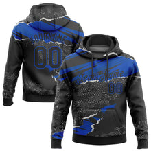 Charger l'image dans la galerie, Custom Stitched Black Thunder Blue 3D Pattern Design Torn Paper Style Sports Pullover Sweatshirt Hoodie