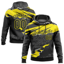 Laden Sie das Bild in den Galerie-Viewer, Custom Stitched Black Light Yellow 3D Pattern Design Torn Paper Style Sports Pullover Sweatshirt Hoodie
