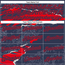 Laden Sie das Bild in den Galerie-Viewer, Custom Stitched Navy Fire Red 3D Pattern Design Torn Paper Style Sports Pullover Sweatshirt Hoodie