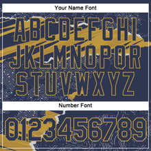 Laden Sie das Bild in den Galerie-Viewer, Custom Stitched Navy Old Gold 3D Pattern Design Torn Paper Style Sports Pullover Sweatshirt Hoodie