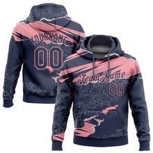 Laden Sie das Bild in den Galerie-Viewer, Custom Stitched Navy Medium Pink 3D Pattern Design Torn Paper Style Sports Pullover Sweatshirt Hoodie