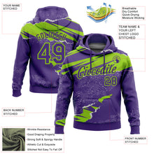 Charger l'image dans la galerie, Custom Stitched Purple Neon Green 3D Pattern Design Torn Paper Style Sports Pullover Sweatshirt Hoodie
