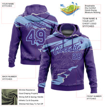 Laden Sie das Bild in den Galerie-Viewer, Custom Stitched Purple Light Blue 3D Pattern Design Torn Paper Style Sports Pullover Sweatshirt Hoodie