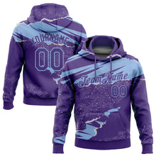Laden Sie das Bild in den Galerie-Viewer, Custom Stitched Purple Light Blue 3D Pattern Design Torn Paper Style Sports Pullover Sweatshirt Hoodie