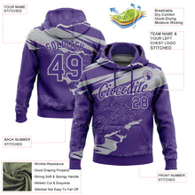 Charger l'image dans la galerie, Custom Stitched Purple Gray 3D Pattern Design Torn Paper Style Sports Pullover Sweatshirt Hoodie