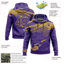 Charger l'image dans la galerie, Custom Stitched Purple Old Gold 3D Pattern Design Torn Paper Style Sports Pullover Sweatshirt Hoodie