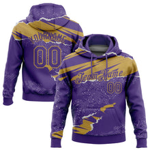 Charger l'image dans la galerie, Custom Stitched Purple Old Gold 3D Pattern Design Torn Paper Style Sports Pullover Sweatshirt Hoodie