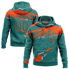Laden Sie das Bild in den Galerie-Viewer, Custom Stitched Teal Orange 3D Pattern Design Torn Paper Style Sports Pullover Sweatshirt Hoodie